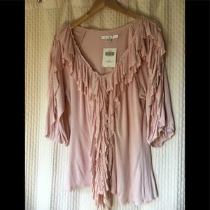 NWT Boston Proper Lg Tiered Ruffle Boho Top Blush